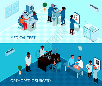 医疗帮助横向横幅与医生护士参与测试骨科手术等距矢量插图医疗帮助横向横幅图片