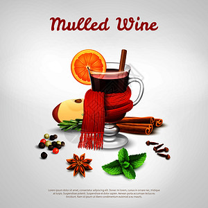 覆盖葡萄酒集的酒杯系温暖围巾橙色切片香料架现实矢量插图覆盖葡萄酒图片