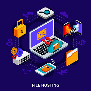 文件托管集的数据存储服务等距图标三维矢量插图文件托管等距图片