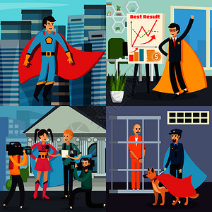 超级英雄正交与服装城市背景,商人,女孤立矢量插图超级英雄正交图片
