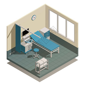 医院重症监护病房生命支持监测医疗设备与病人床等距成矢量图医院医疗设备等距成图片