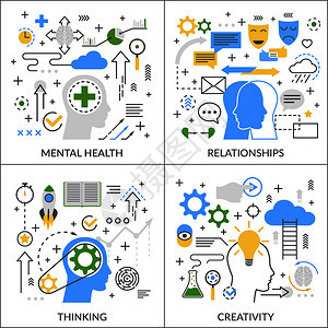 心理活动平线心理健康关系创造力思维过程矢量插图心理活动平图片