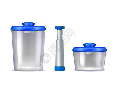 彩色隔离塑料真空食品容器现实图标蓝色封矢量插图塑料真空食品容器现实图标图片