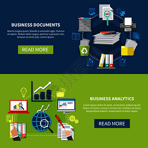 业务项目横幅与业务文档分析描述,并阅读更多按钮矢量插图业务项目横幅图片