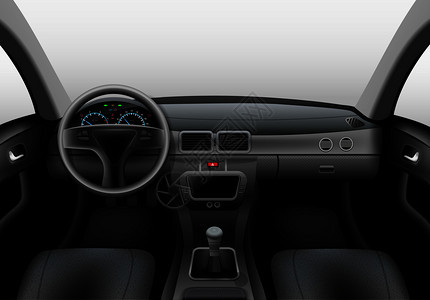 真实的汽车黑暗内部与仪表板挡风璃方向盘矢量插图汽车内部黑暗图片