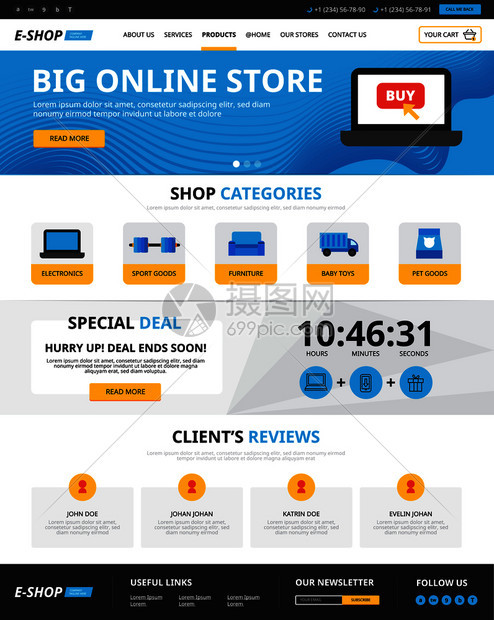 大型网上购物商店的平网页,提供关特殊交易的信息矢量插图网页网上购物图片