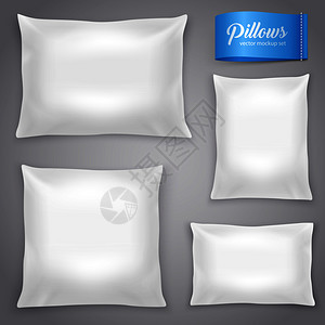白色逼真的内垫枕头填充软支撑矩形方形模型矢量插图白色逼真枕头背景集图片