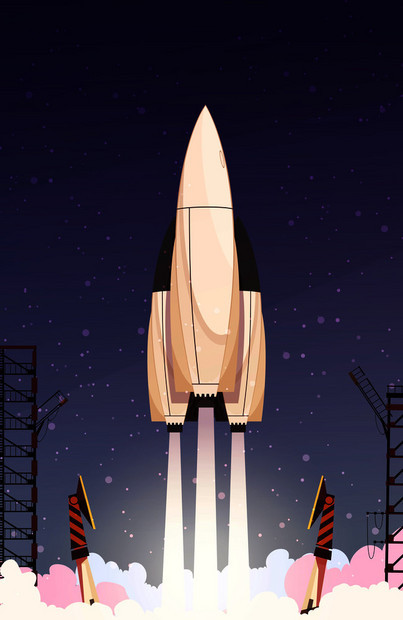 技术成与地飞的运载火箭与垂直塔的发射垫矢量图火箭飞成图片