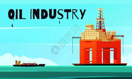 石油生产工业成与扁平海景张力腿海上平台的石油提取矢量插图海上平台产业构成图片