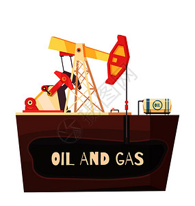 石油生产成与平断图的钻机场景与抽油机矢量插图萃取抽油机的图片