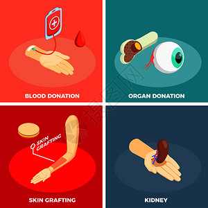 移植2x2与器官捐献皮肤移植献血广场图标等距矢量插图移植2x2图片