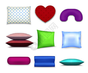 心辊方形轮廓颈部枕头现实彩色与旅行颈垫孤立矢量插图枕头垫五颜六色的写实套装图片
