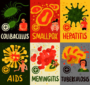 人类病卡片脑膜炎天花符号平孤立矢量插图人类病卡集图片