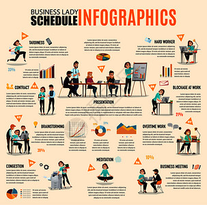 时间管理信息布局与商务女士时间表图像中伴随文本平矢量插图时间管理信息图表图片