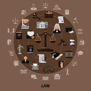 法律图标的平法律图像与鳞片,露的人类字符剪影象形文字矢量插图法律图标圆形构图图片