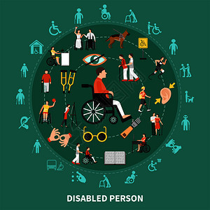 残疾人圆形构图与同类型的疾病结合大圆矢量图中残疾人圆形作文图片