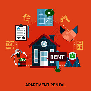 房地产彩色构图与公寓租赁描述橙色背景孤立元素的建筑矢量插图房地产彩色构图图片