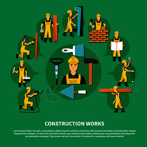 建筑工人绿色平成与同类型的建筑工程矢量插图建筑工人绿色成图片