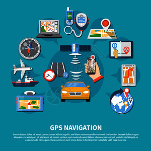 导航背景与平全球定位系统图像的设备车辆与文本矢量插图GPS导航系统背景图片