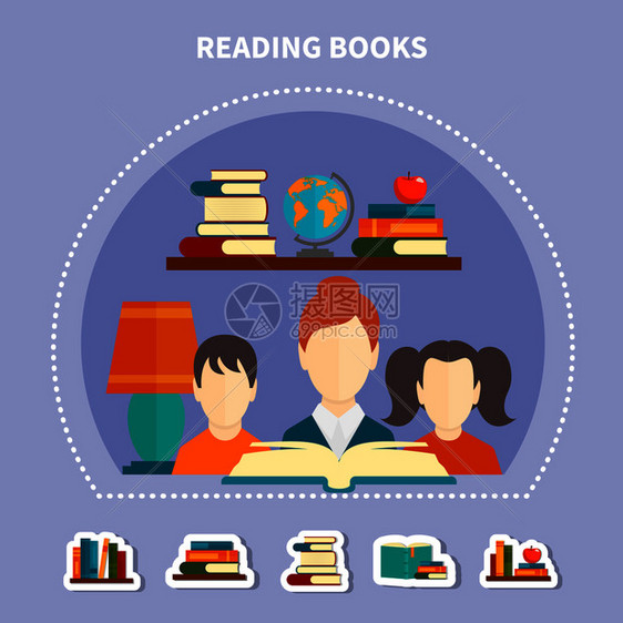 教育阅读作文的丁香背景与成人儿童,书堆矢量插图教育阅读作文图片