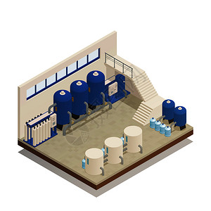 污水净水清洗处理厂抽水过滤设施等距成矢量图水清洗设施等距成图片