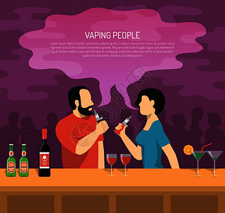 蒸汽电子香烟,吸烟彩色海报与2伏平酒吧访客指导文本矢量插图蒸汽电子香烟吸烟海报图片