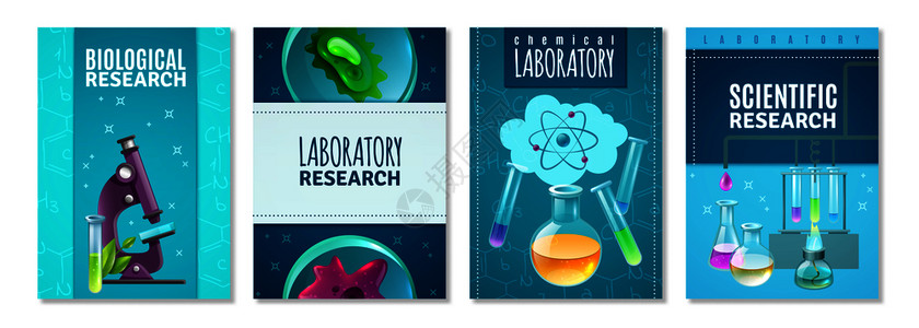 四种科学分离的横幅与实验室工具的遗传学,化学生物研究,平矢量插图四个科学横幅图片