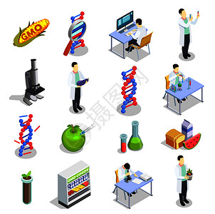 基因生物集等距图标与DNA研究,基因商品,科学实验室分离载体插图基因生物等距图标图片