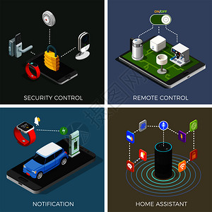 物联网等距与家庭助理,通知,安全系统,遥控器孤立矢量插图物联网等距图片