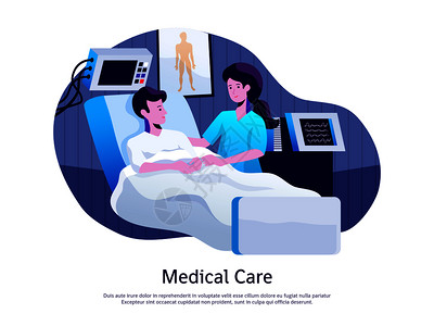 医疗海报与医生主治病人重症监护病房与生命支持设备矢量插图医疗海报图片