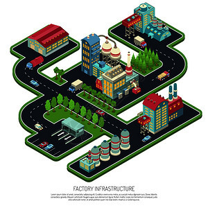 工厂基础设施等距成与工业设施,仓库,办公楼,公园,运输矢量插图工厂基础设施等距成图片
