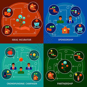 众筹4平图标作文与思想孵化赞助伙伴关系众筹活动孤立矢量插图众筹4平作文图片