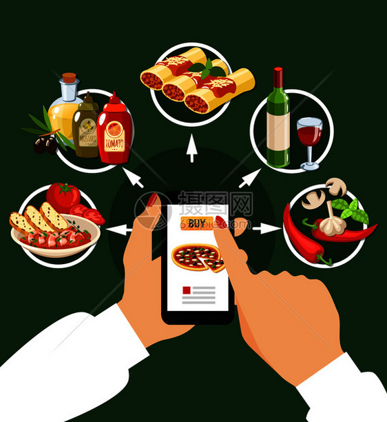 意大利美食流行的菜肴与塞纳洛尼迷你汤意大利与贻贝披萨,馄饨,提拉米苏平图标矢量插图意大利菜集图片