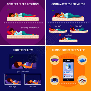 正确的睡眠卡通2x2成的平人类人物智能手机图标的事情,以更好的睡眠矢量插图更好的睡眠理念图片
