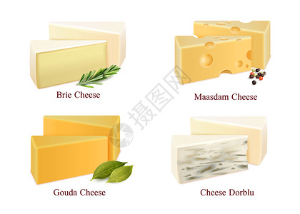 达古冰山套奶酪种类的碎片布里,果达,多布卢玛沙姆与香料分离矢量插图奶酪套餐插画