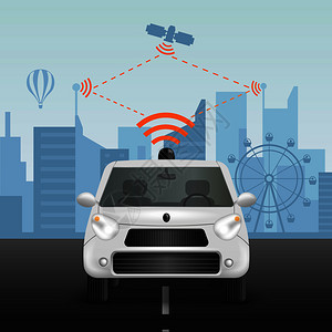 自主汽车现实构图与无线电控制汽车远程指挥操作方案卫星与象形图矢量插图远程汽车背景图片