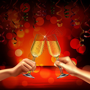 彩色鸡尾酒,现实的构图,两个人用两杯香槟矢量插图庆祝些事情彩色鸡尾酒写实构图图片