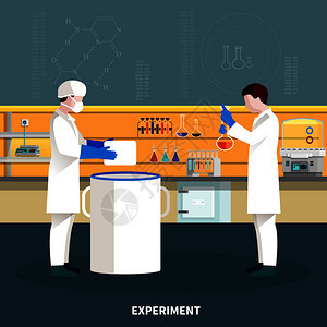 两位彩色平板科学家成了个实验室矢量插图中的实验两位科学家成图片