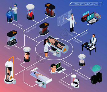 冷冻冷冻移植等距成与科学设施医疗设备的图像与人员字符矢量插图冷冻流程图等距成图片