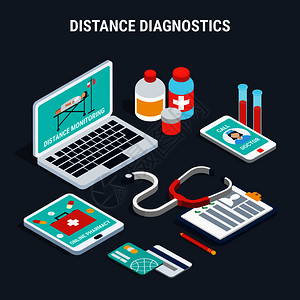 等距集与医疗设备的距离诊断隔离灰色背景三维矢量插图医学诊断等距集图片