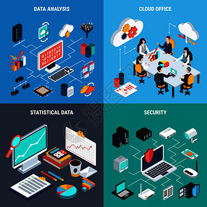 大数据2x2集云办公数据分析安全统计方形图标等距矢量插图大数据2x2理念图片