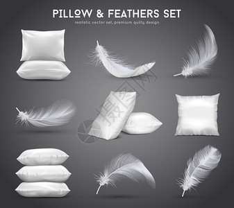 蓬松的羽毛白色枕头隔离现实风格的单色矢量插图羽毛枕头写实套图片