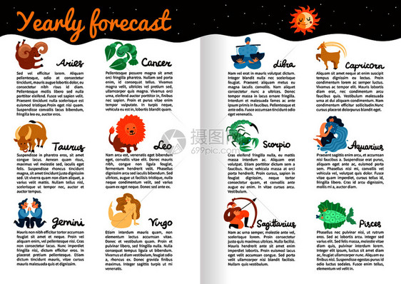 每的预测由生肖,信息图表书页与星空,月亮太阳矢量插图十生肖信息图图片