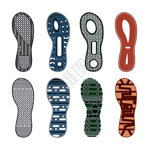 运动鞋脚印彩色套同的图案白色背景隔离矢量插图运动鞋脚印彩色套装图片