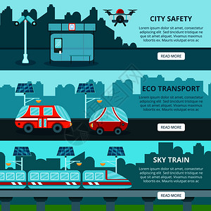 智能城市水平横幅与未来的交通图像城市天际线文本阅读更多的按钮矢量插图生态智能城市横幅图片