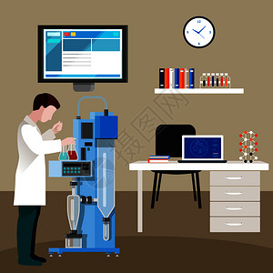 科学家们橱柜矢量插图与实验室设备办公桌矢量插图科学家们内阁成图片