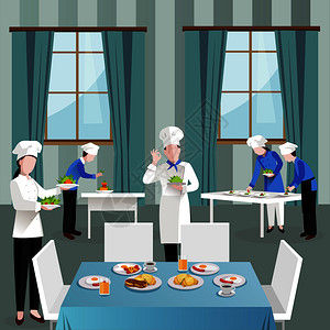 烹饪人员餐厅构图与厨师OK标志给他的同事餐厅矢量插图烹饪人餐厅的成图片