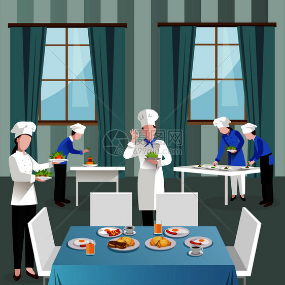 烹饪人员餐厅构图与厨师OK标志给他的同事餐厅矢量插图烹饪人餐厅的成图片