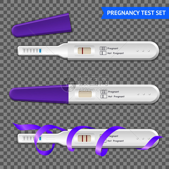 早孕2线测试试剂盒真实收集紫丁香丝带透明背景隔离矢量插图妊娠试验真实透明图片