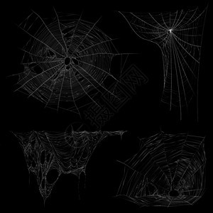 蜘蛛网缠结规则蜘蛛网4真实白色图像收集黑色背景孤立矢量插图逼真的蜘蛛网集图片